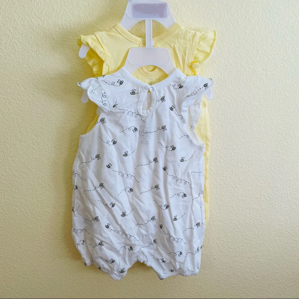 Rae Dunn Baby Girl Newborn Bee Happy Rompers Set 3-6M